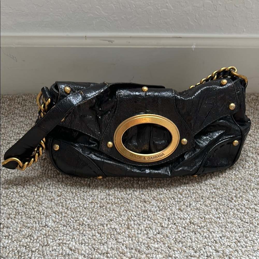 Dolce & Gabbana Black and Gold Shoulder Bag with Chain Strap
